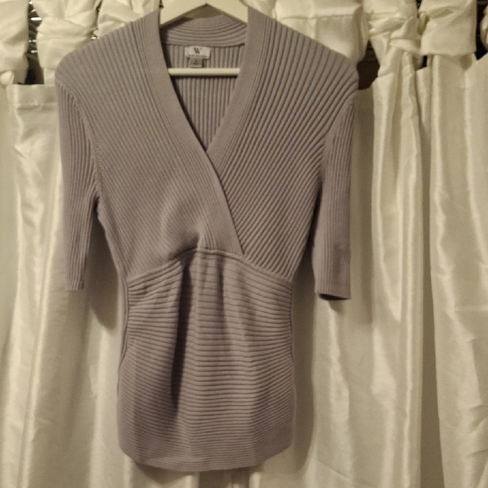 Worthington Women's V-Neck Ribbed Sweater - Light Gray S